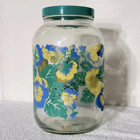 Vintage Large Floral Pansy Print Gallon Storage Jar With Lid - Picture 2 of 14